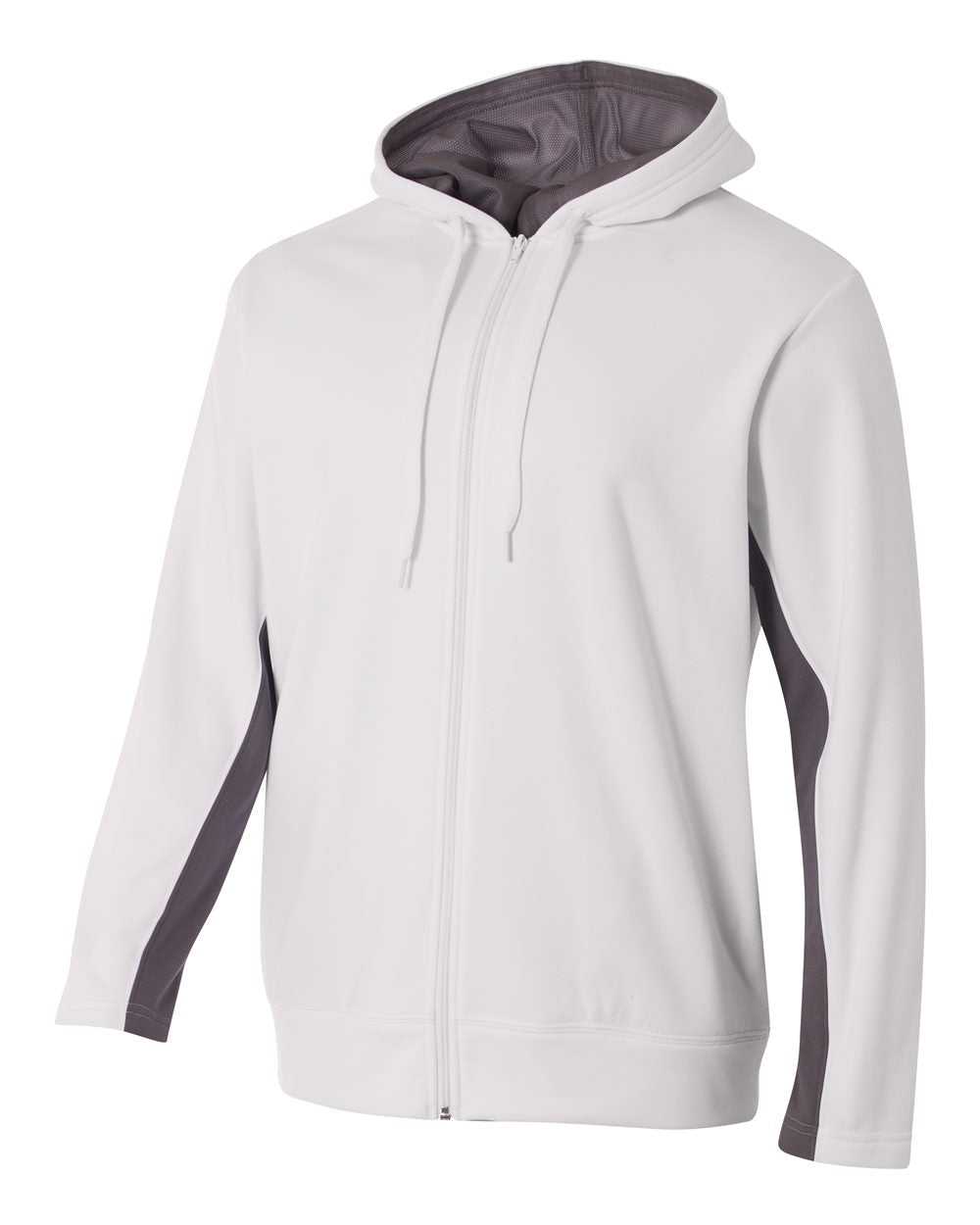 A4 N4251 Full Zip Color Block Fleece Hoodie - White Graphite - HIT a Double