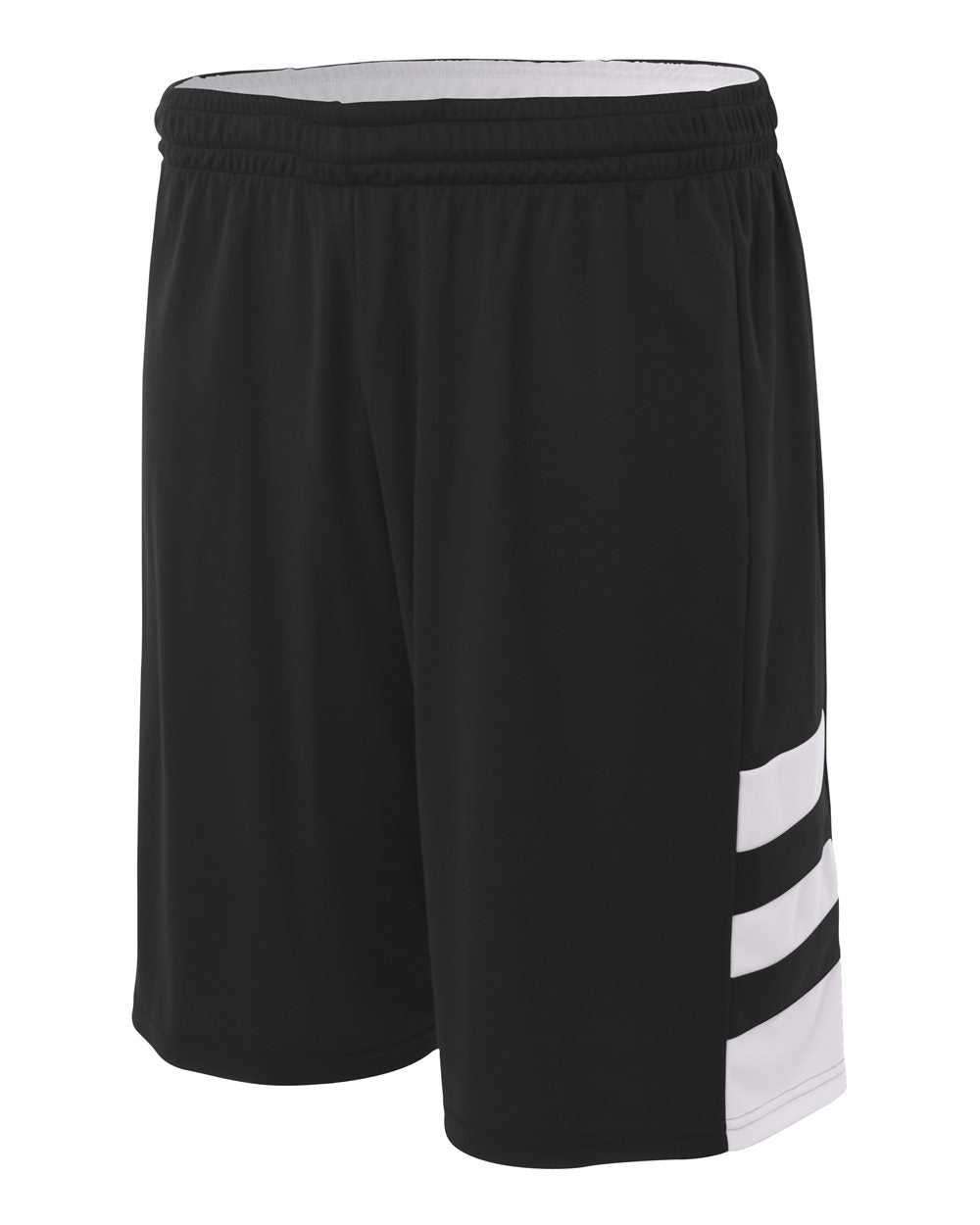 A4 N5334 10&quot; Reversible Speedway Short - Black White - HIT a Double