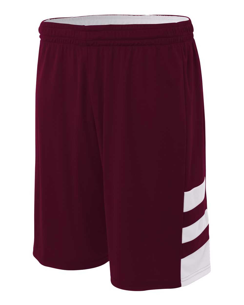 A4 N5334 10&quot; Reversible Speedway Short - Maroon White - HIT a Double
