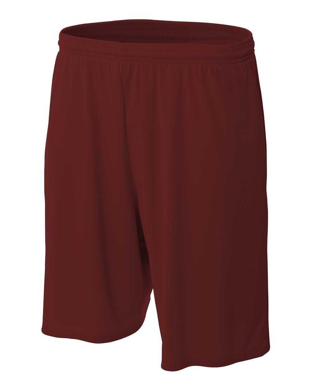 A4 N5338 9&quot; Moisture Management Short with Side Pockets - Maroon - HIT a Double