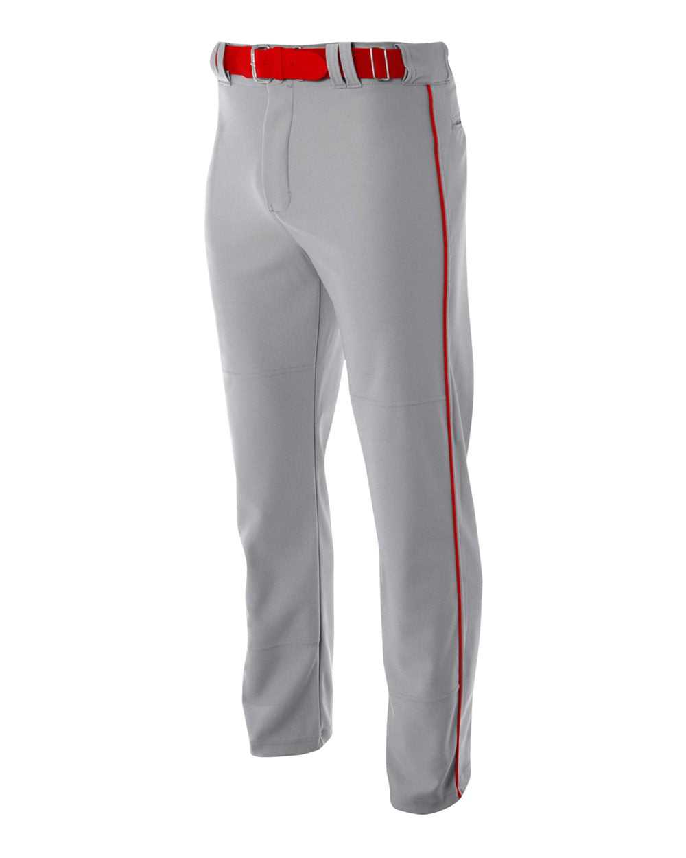 A4 N6162 Pro Style Open Bottom Baggy Cut Baseball Pant - Gray Scarlet - HIT a Double