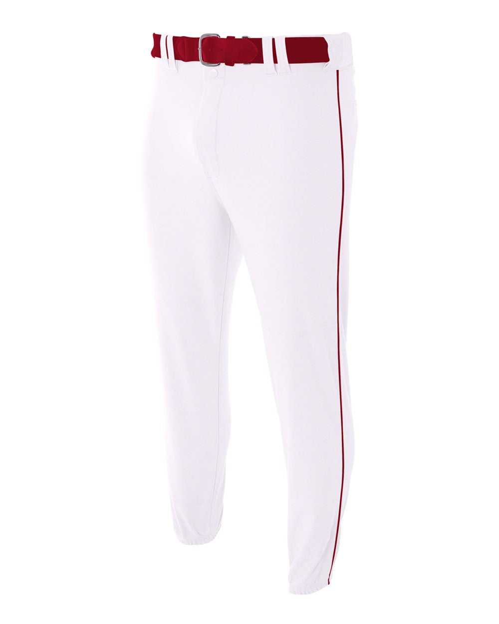 A4 N6178 Pro Style Elastic Bottom Baseball Pant - White Cardinal - HIT a Double