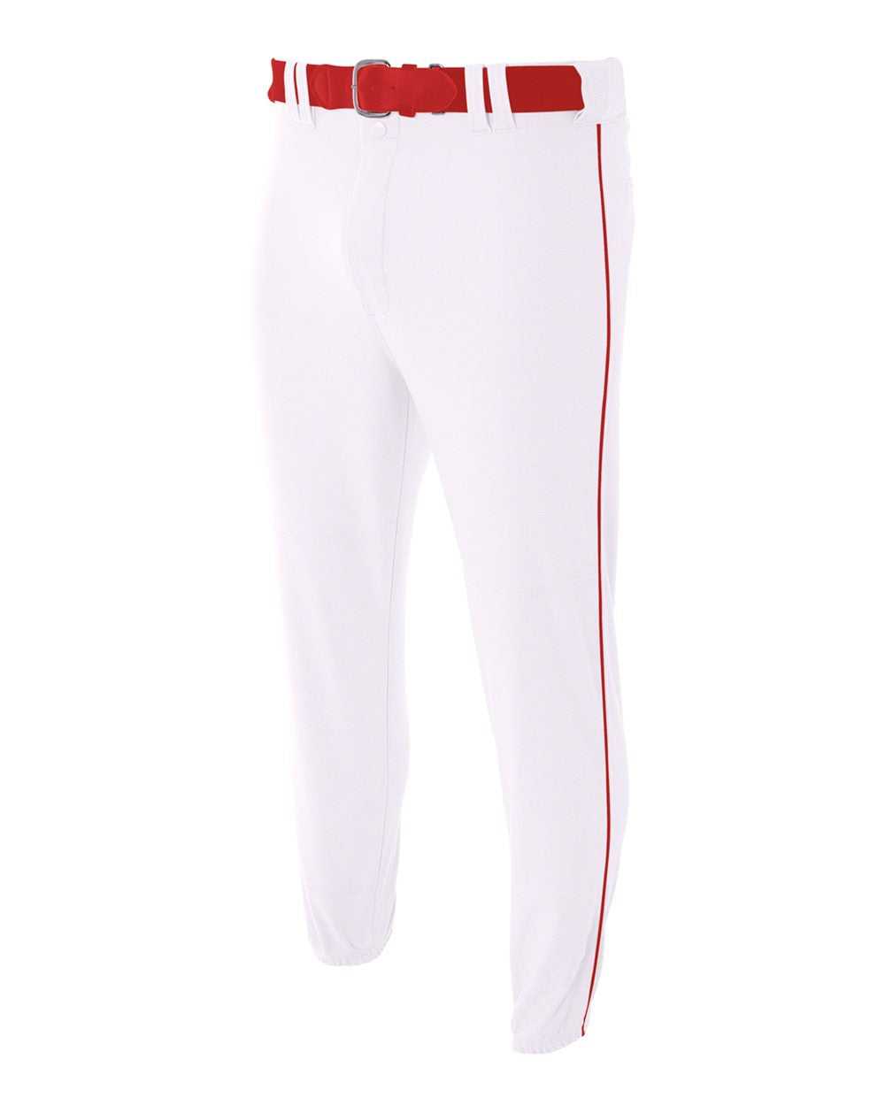 A4 N6178 Pro Style Elastic Bottom Baseball Pant - White Scarlet - HIT a Double