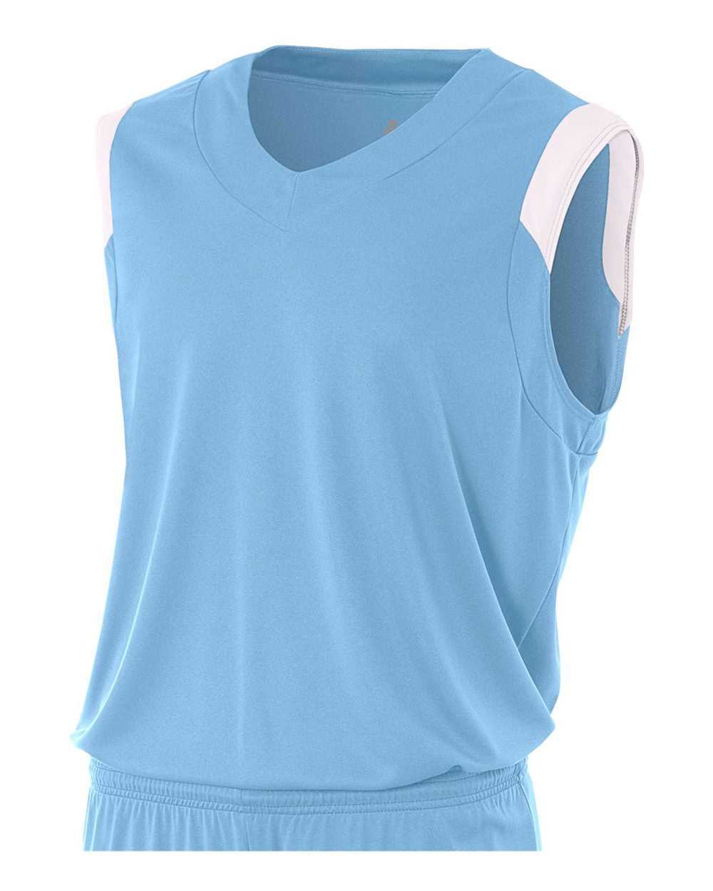 A4 NB2340 Youth Moisture Management V-neck Muscle - Light Blue White - HIT a Double