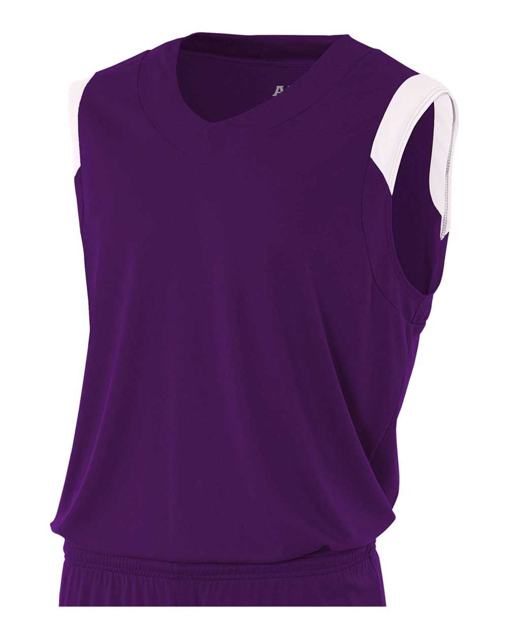 A4 NB2340 Youth Moisture Management V-neck Muscle - Purple White - HIT a Double