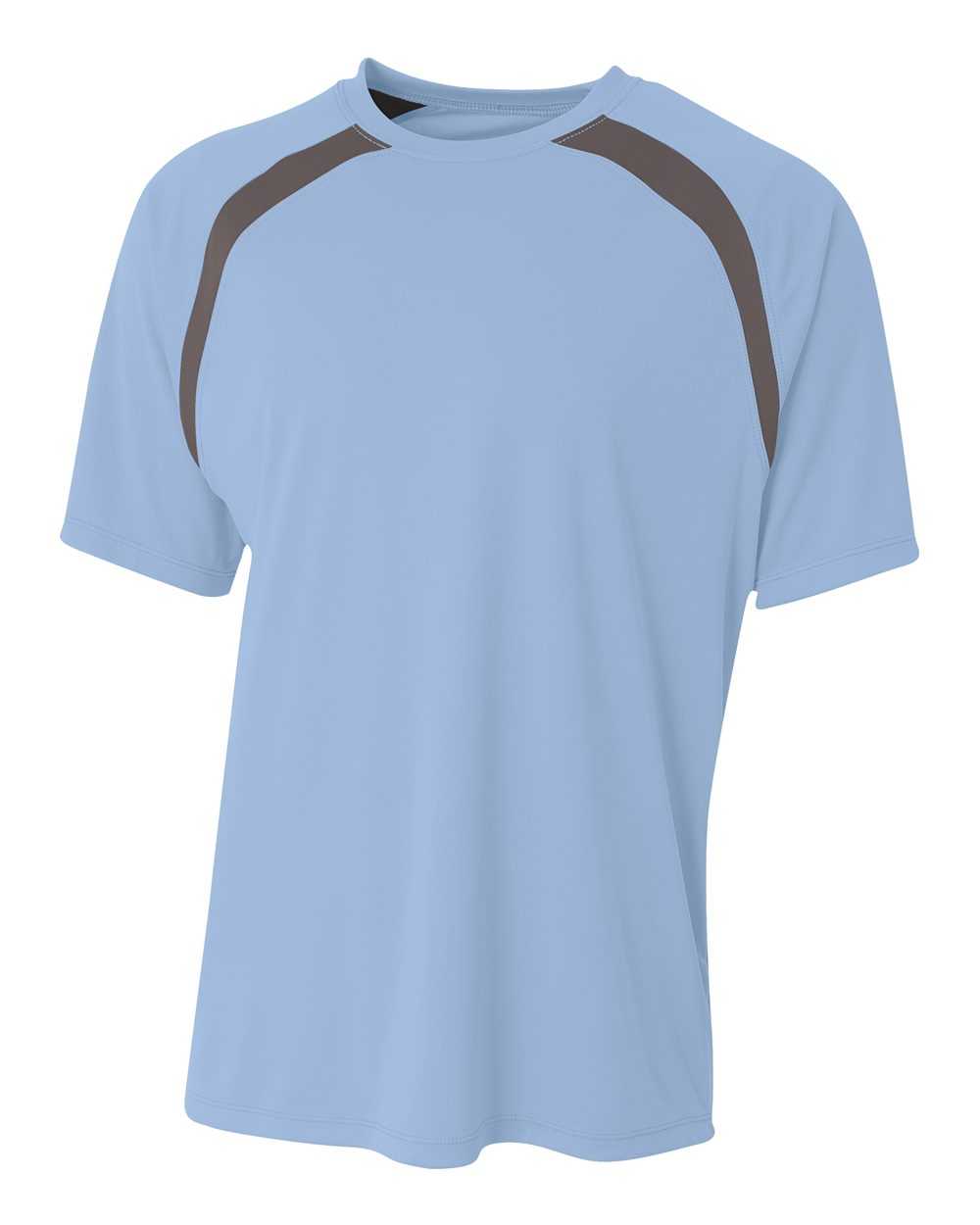 A4 NB3001 Youth Spartan Short Sleeve Color Block Crew - Light Blue Graphite - HIT a Double