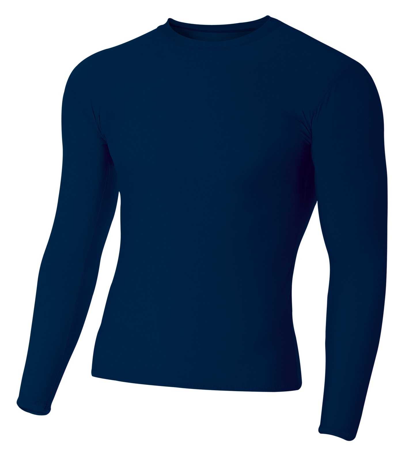 A4 NB3133 Youth Long Sleeve Compression Crew - Navy - HIT a Double