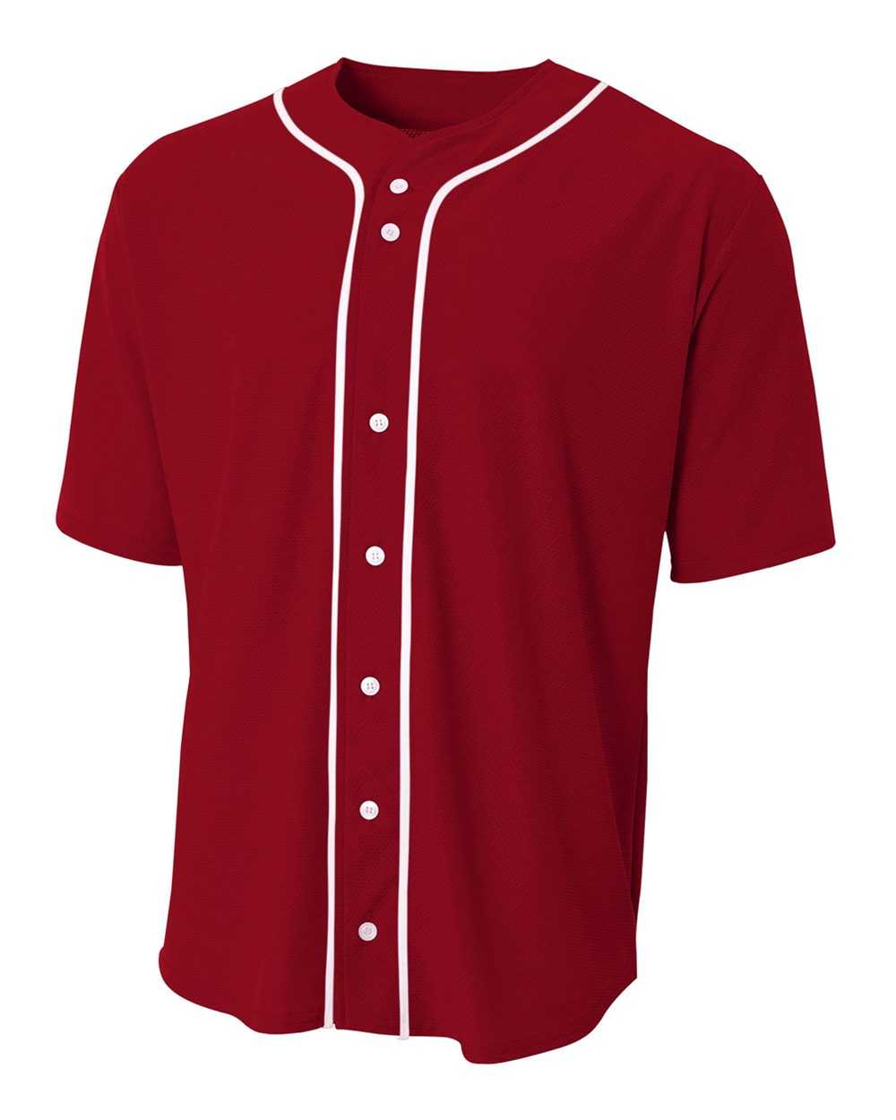 A4 NB4184 Youth Full Button Stretch Mesh Baseball Jersey - Cardinal White - HIT a Double