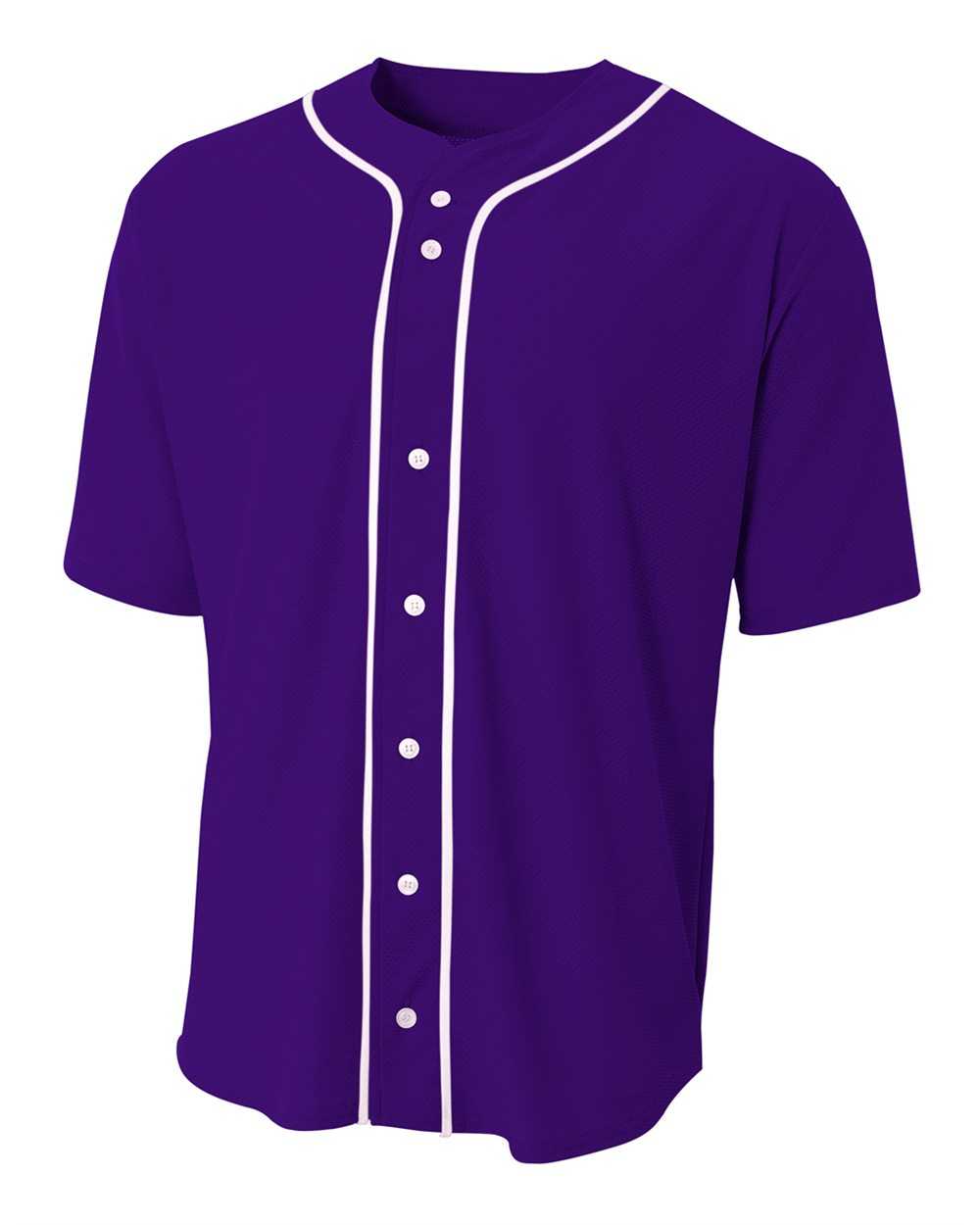 A4 NB4184 Youth Full Button Stretch Mesh Baseball Jersey - Purple White - HIT a Double