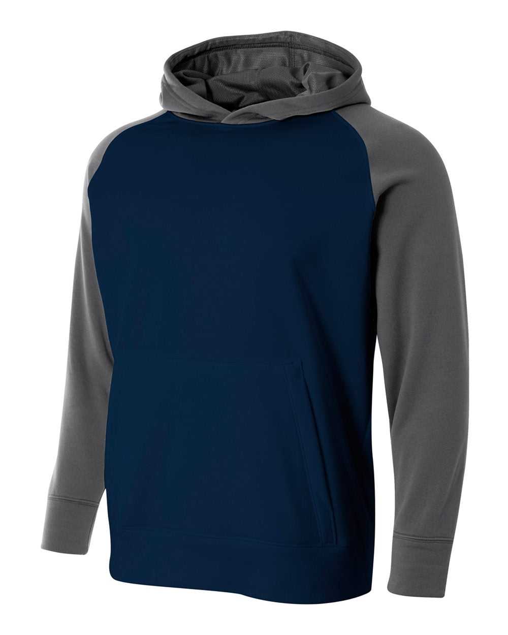 A4 NB4234 Youth Color Block Tech Fleece Hoodie - Navy Graphite - HIT a Double