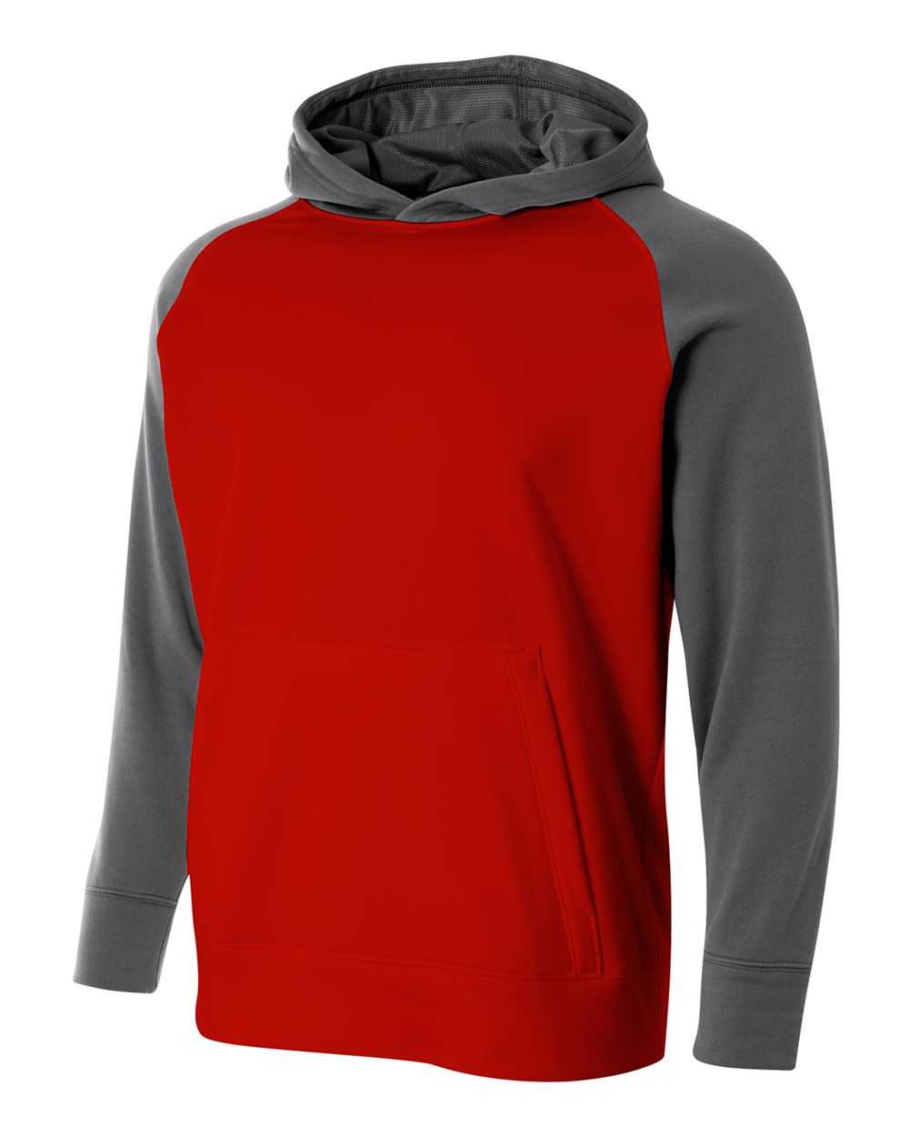 A4 NB4234 Youth Color Block Tech Fleece Hoodie - Scarlet Graphite - HIT a Double