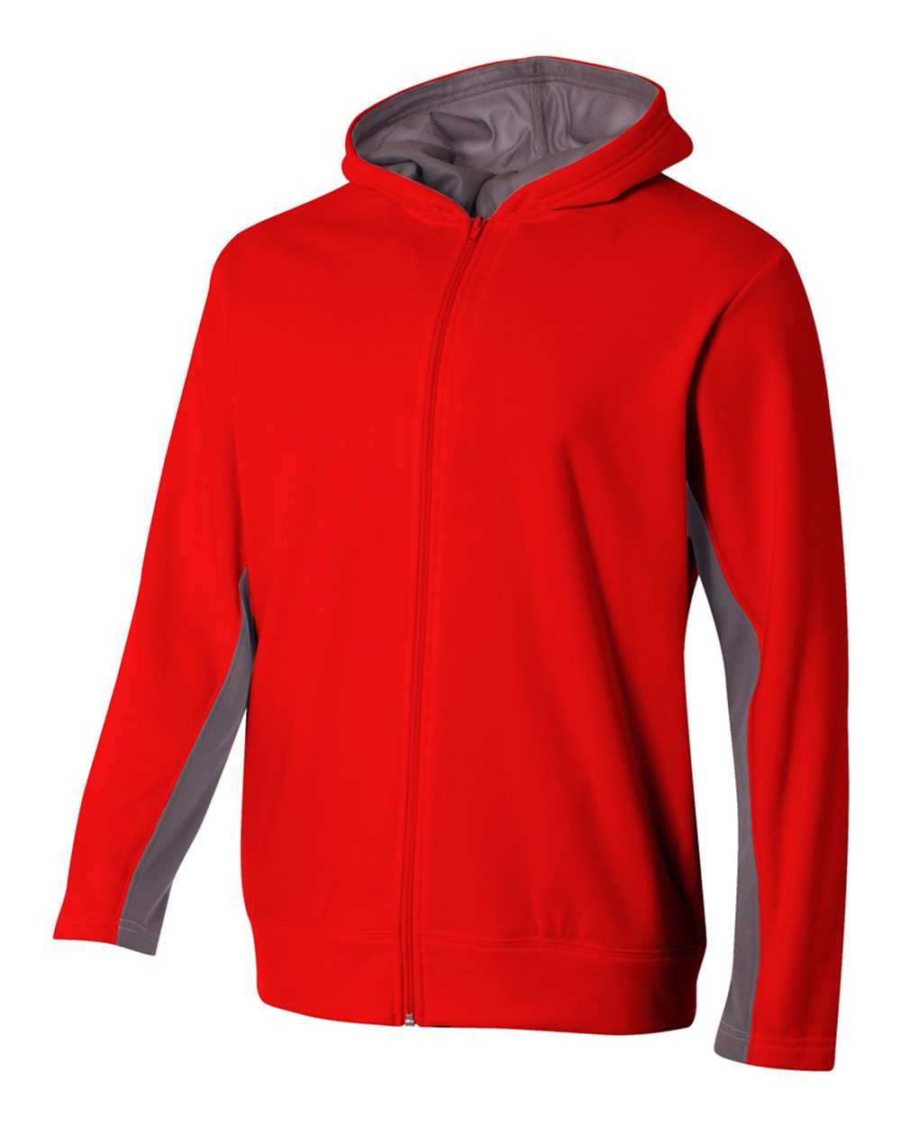 A4 NB4251 Youth Full Zip Color Block Fleece Hoodie - Scarlet Graphite - HIT a Double