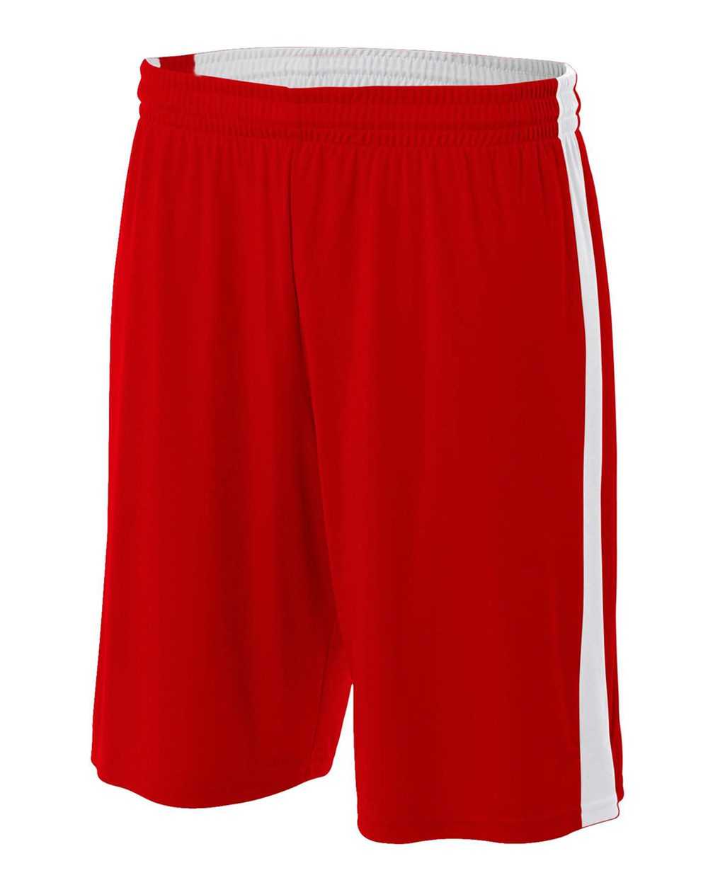 A4 NB5284 Youth Reversible Moisture Management 8&quot; Short - Scarlet White - HIT a Double