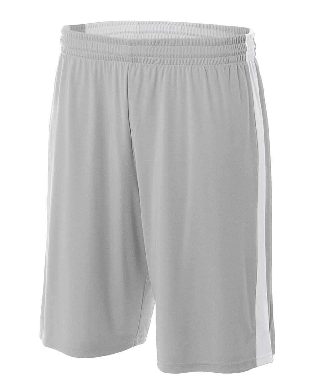 A4 NB5284 Youth Reversible Moisture Management 8&quot; Short - Silver White - HIT a Double