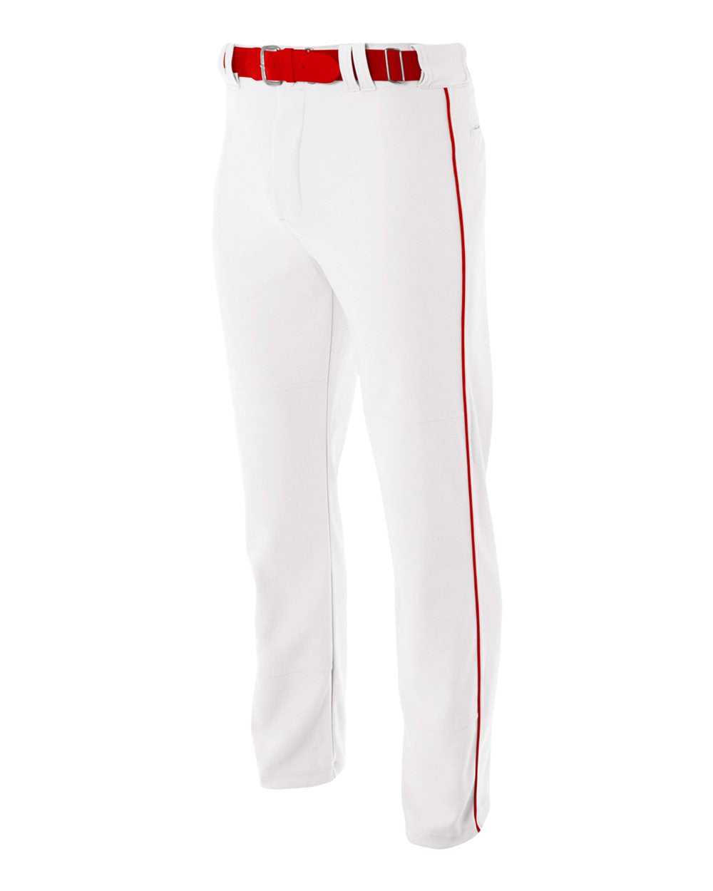 A4 NB6162 Youth Pro Style Open Bottom Baggy Cut Baseball Pant - White Scarlet - HIT a Double