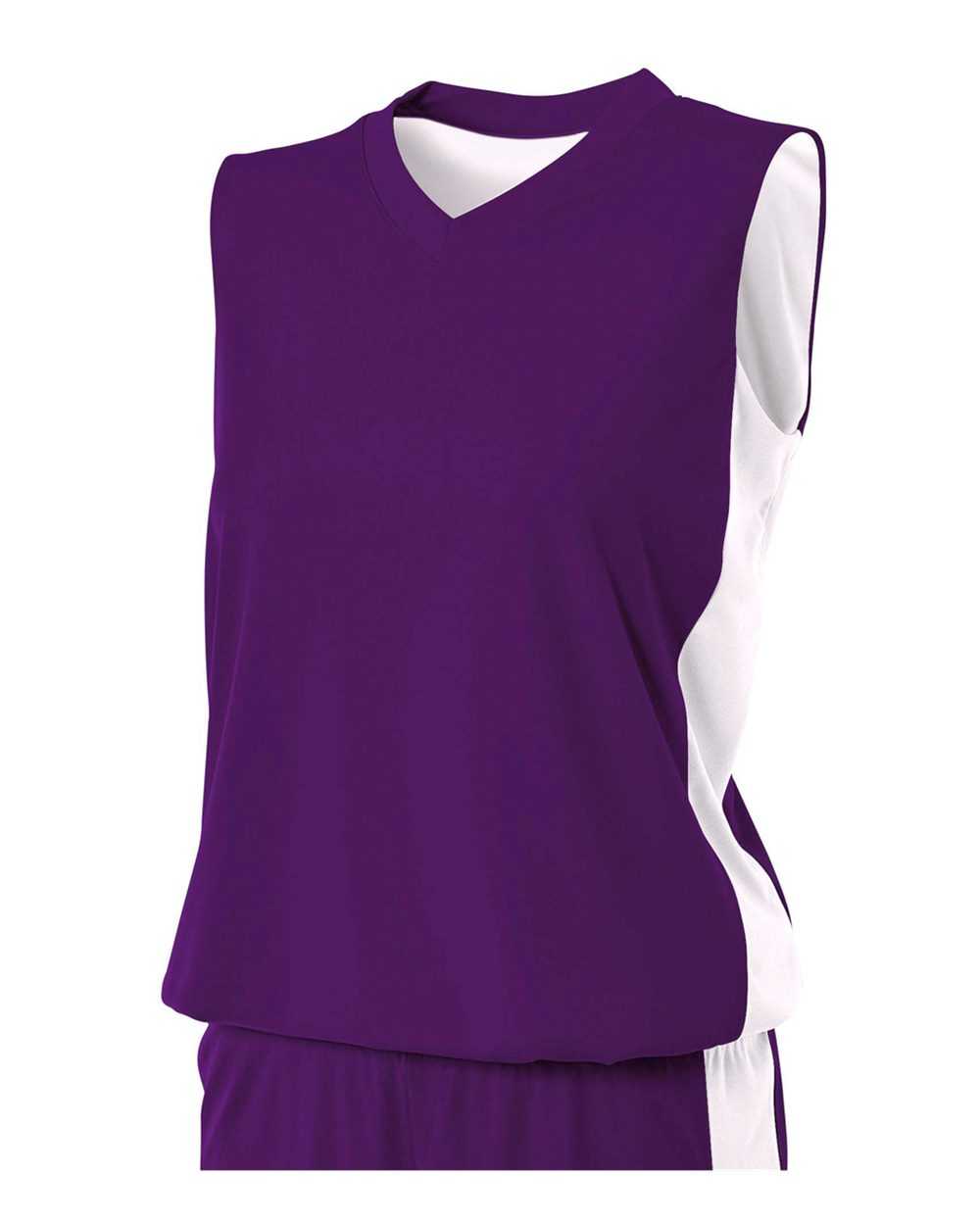A4 NW2320 Women&#39;s Reversible Moisture Management Muscle - Purple White - HIT a Double