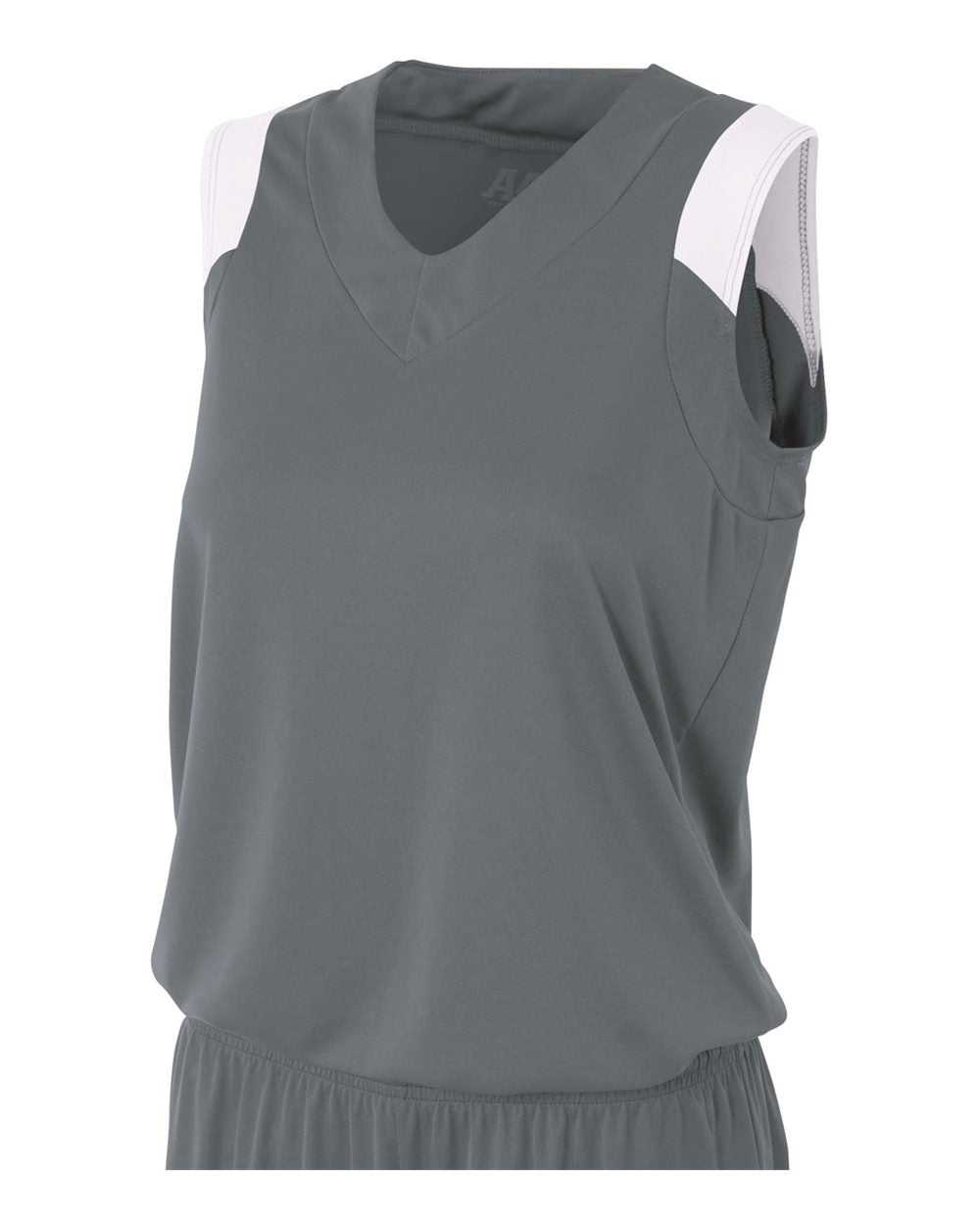 A4 NW2340 Women&#39;s Moisture Management V-Neck Muscle - Graphite White - HIT a Double