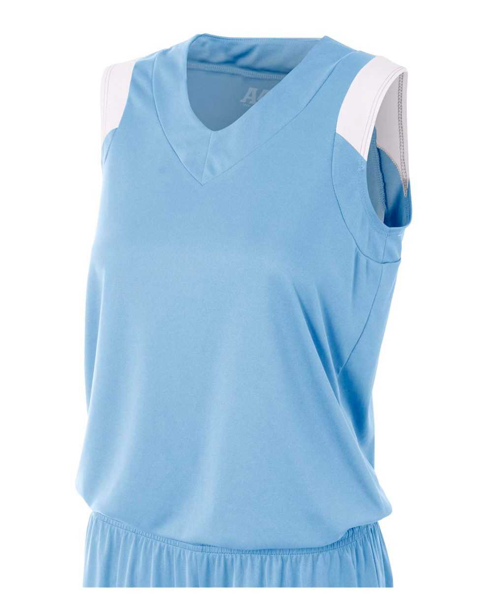 A4 NW2340 Women&#39;s Moisture Management V-Neck Muscle - Light Blue White - HIT a Double