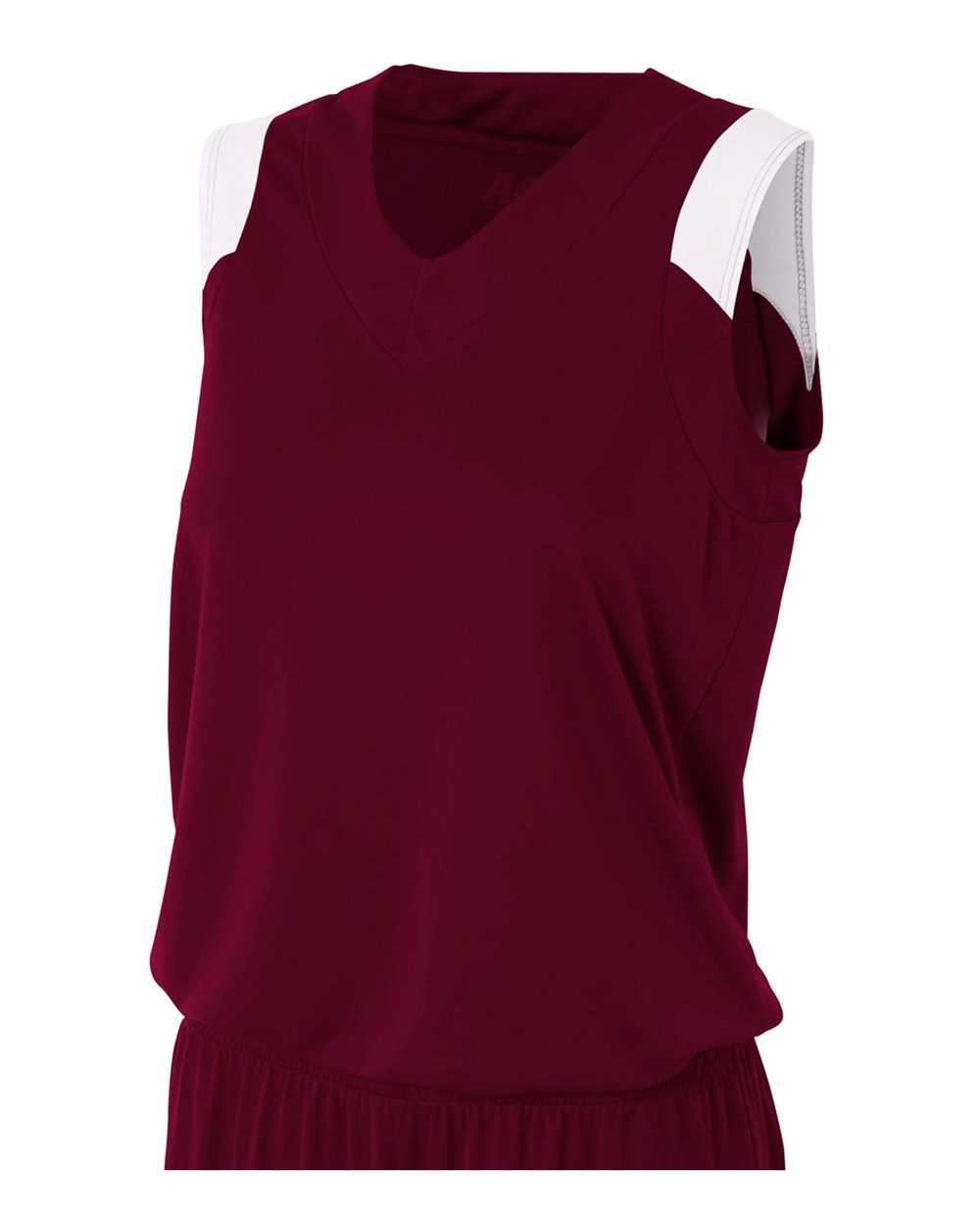 A4 NW2340 Women&#39;s Moisture Management V-Neck Muscle - Maroon White - HIT a Double