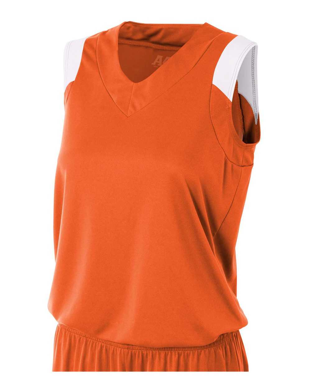 A4 NW2340 Women&#39;s Moisture Management V-Neck Muscle - Orange White - HIT a Double
