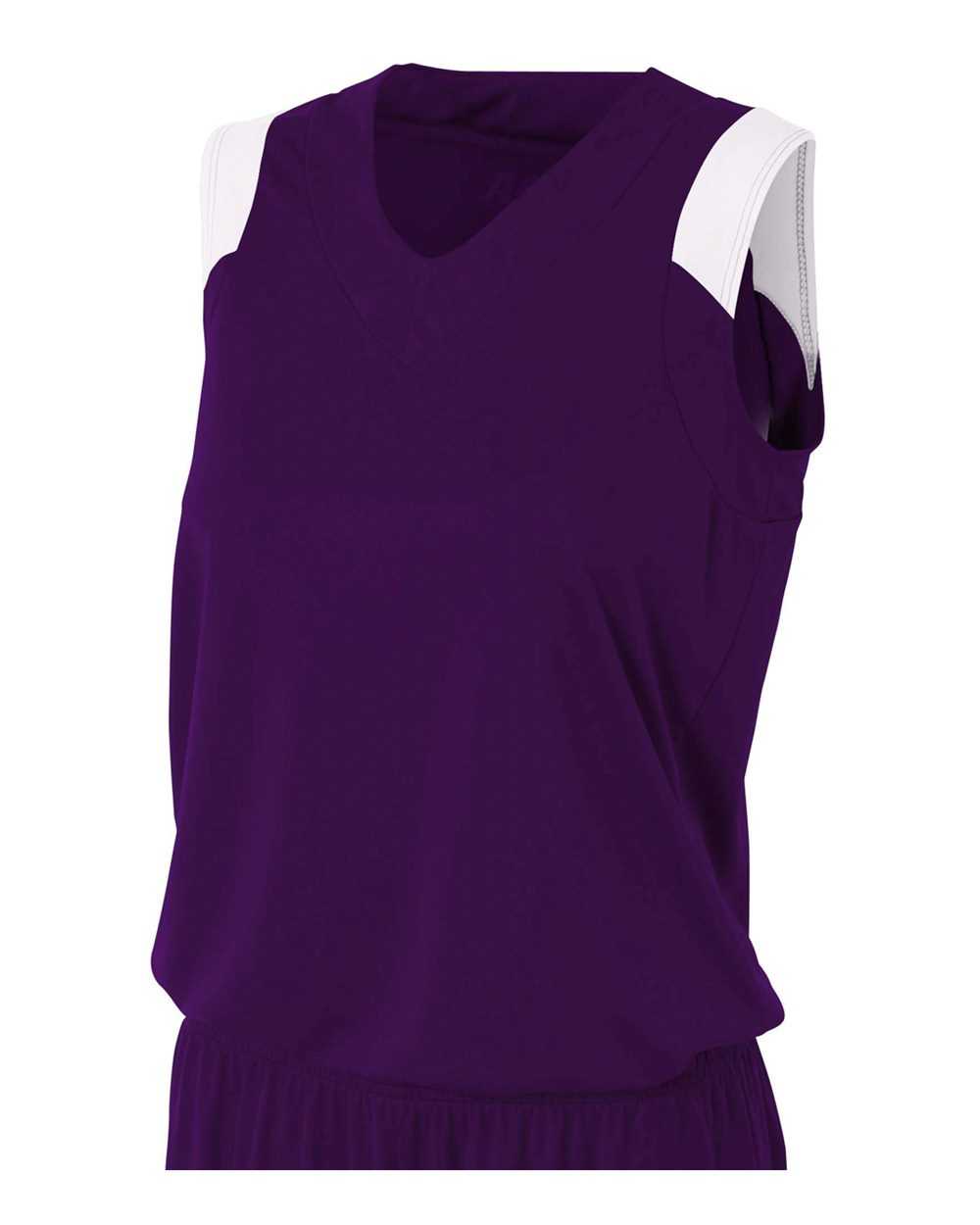 A4 NW2340 Women's Moisture Management V-Neck Muscle - Purple White - HIT a Double