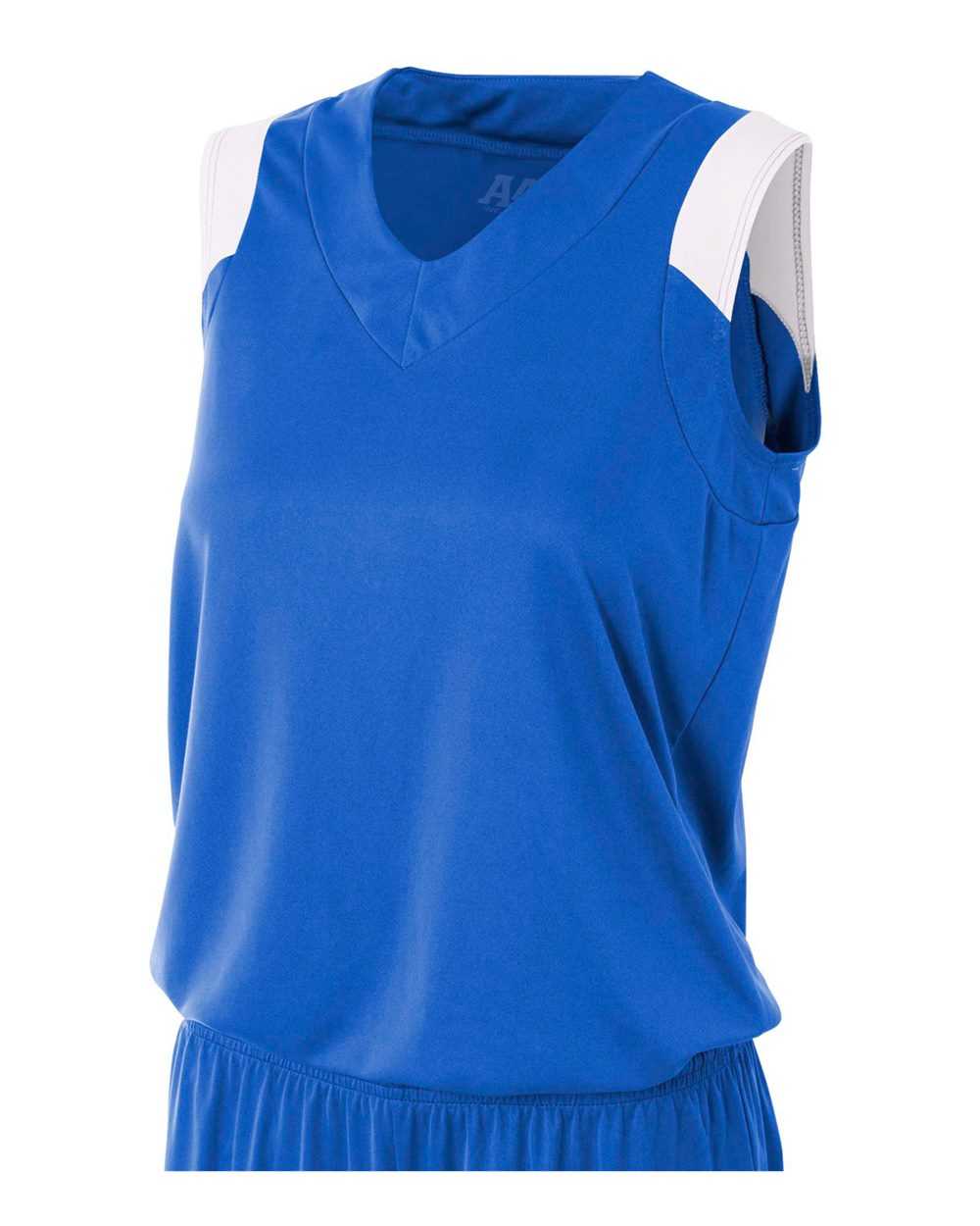 A4 NW2340 Women&#39;s Moisture Management V-Neck Muscle - Royal White - HIT a Double