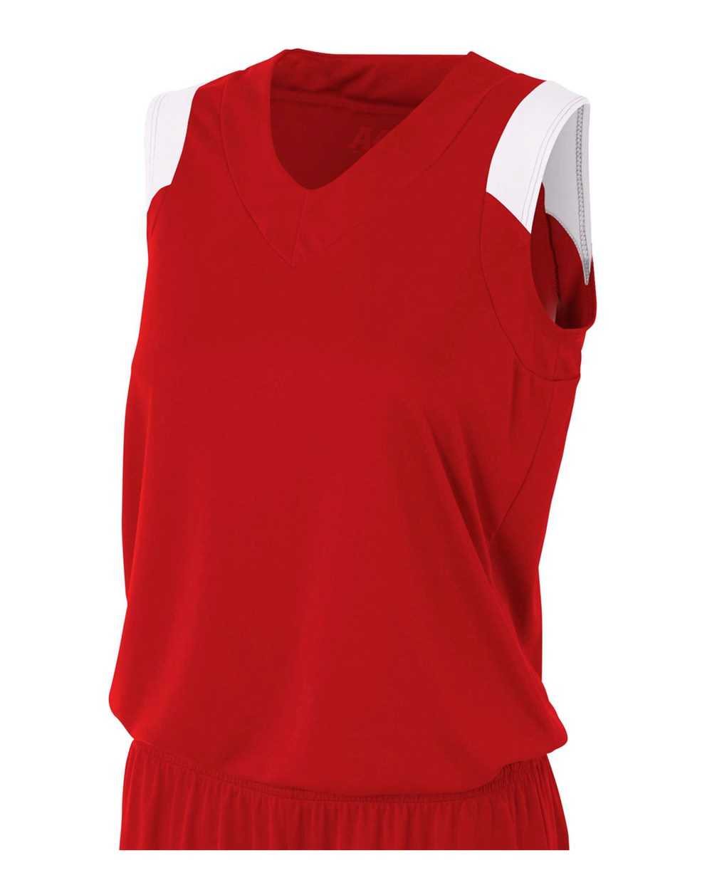 A4 NW2340 Women&#39;s Moisture Management V-Neck Muscle - Scarlet White - HIT a Double