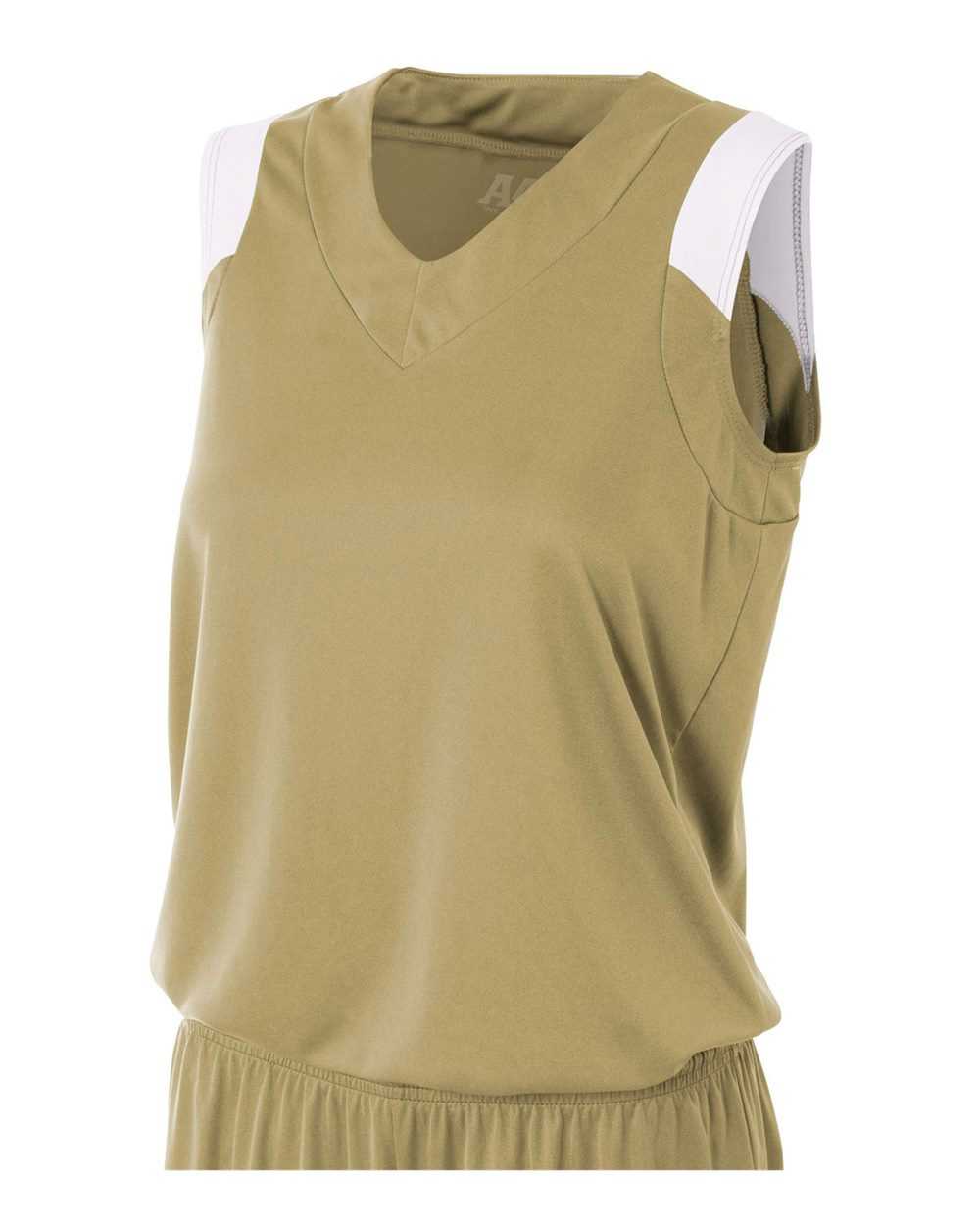 A4 NW2340 Women&#39;s Moisture Management V-Neck Muscle - Vegas Gold White - HIT a Double