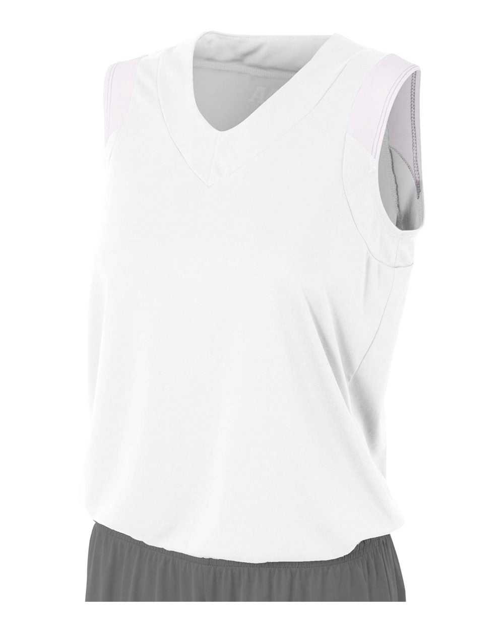A4 NW2340 Women&#39;s Moisture Management V-Neck Muscle - White - HIT a Double