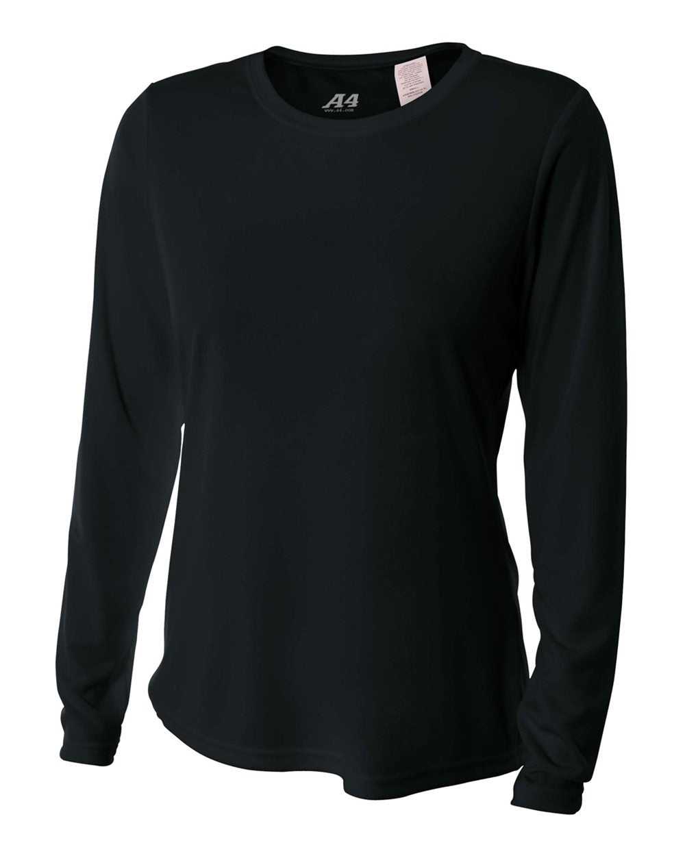 A4 NW3002 Women&#39;s Long Sleeve Performance Crew - Black - HIT a Double