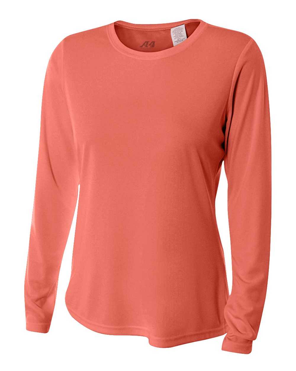 A4 NW3002 Women&#39;s Long Sleeve Performance Crew - Coral - HIT a Double