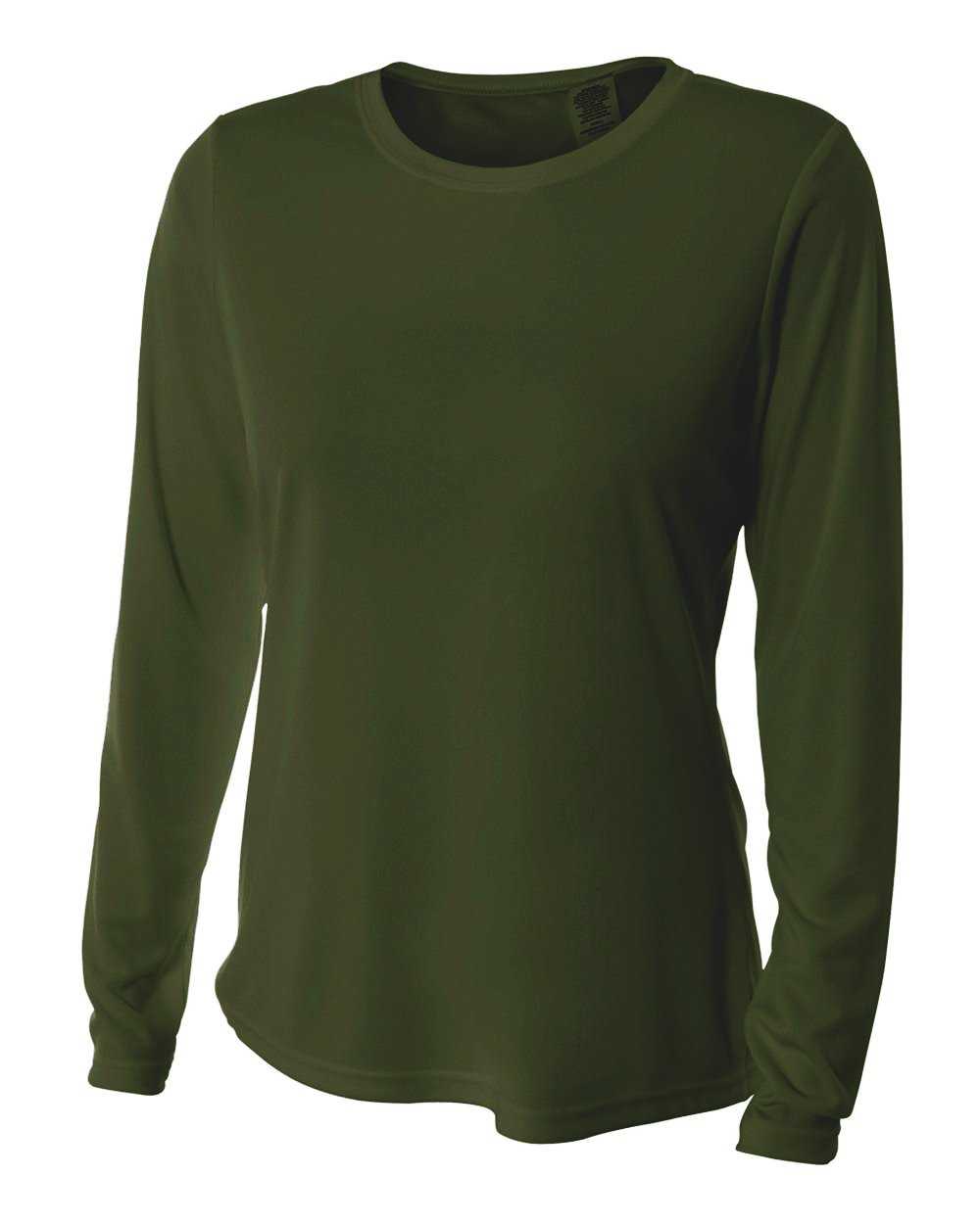 A4 NW3002 Women's Long Sleeve Performance Crew - Military Green - HIT a Double