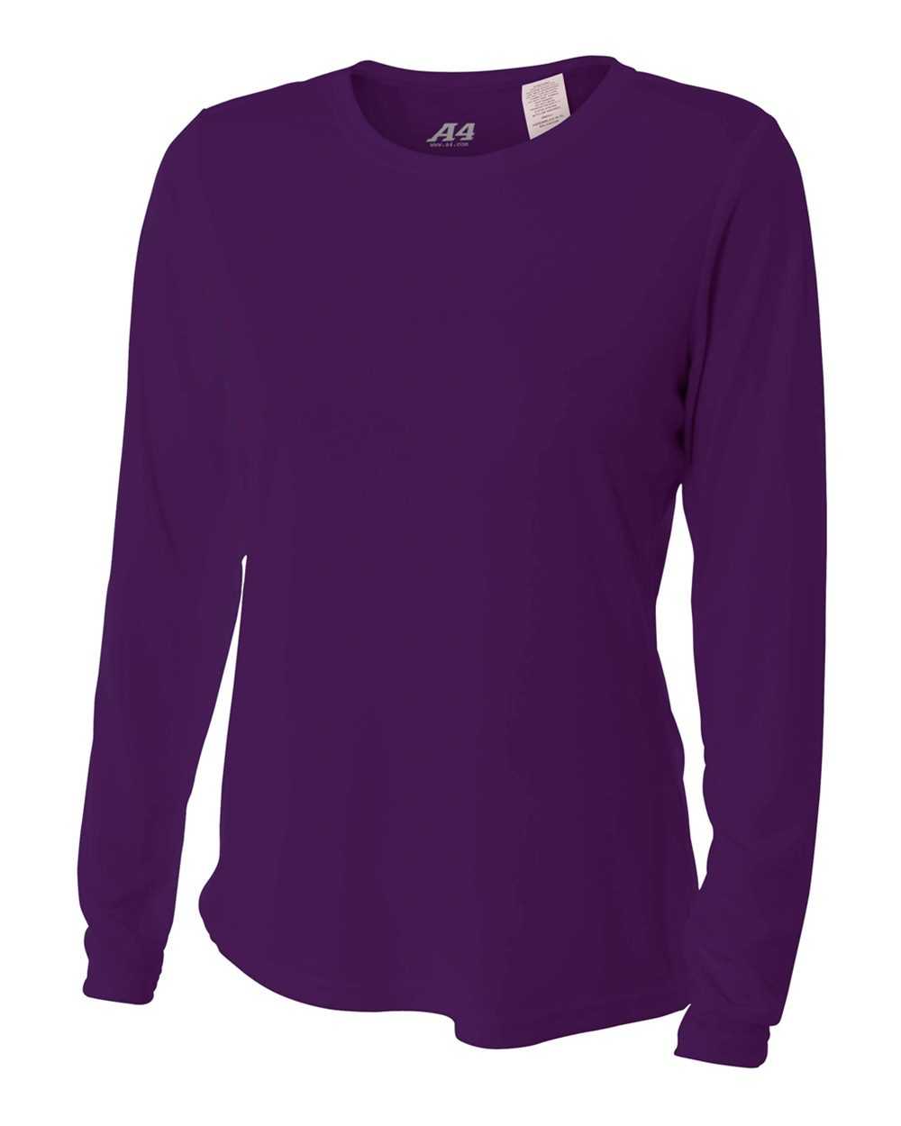 A4 NW3002 Women&#39;s Long Sleeve Performance Crew - Purple - HIT a Double