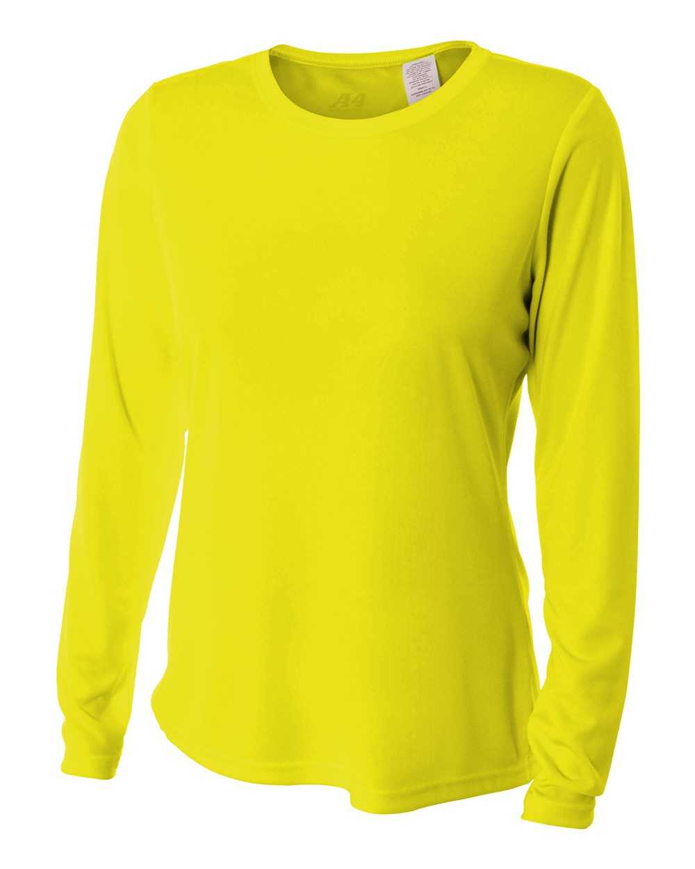 A4 NW3002 Women&#39;s Long Sleeve Performance Crew - Safety Yellow - HIT a Double