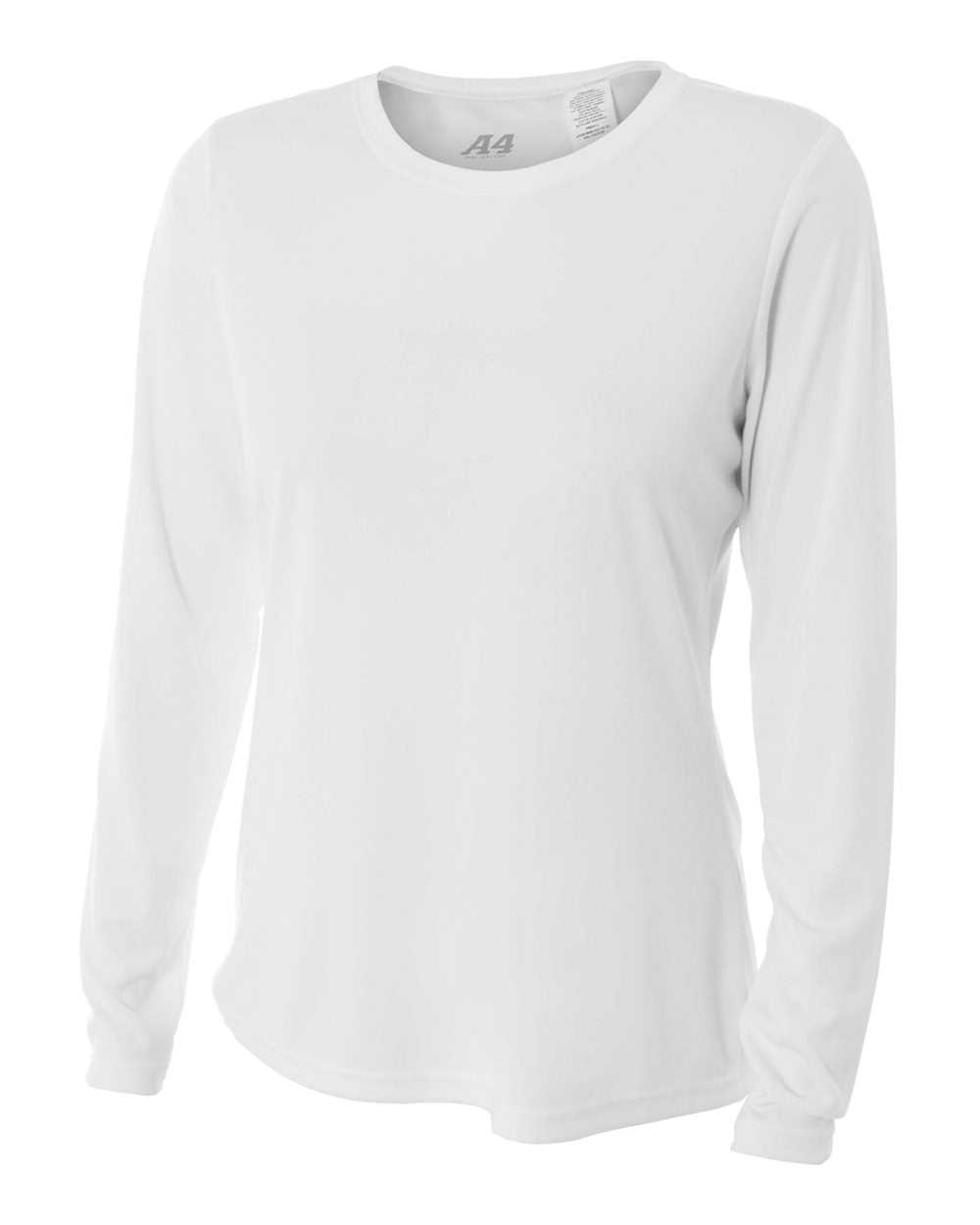 A4 NW3002 Women&#39;s Long Sleeve Performance Crew - White - HIT a Double