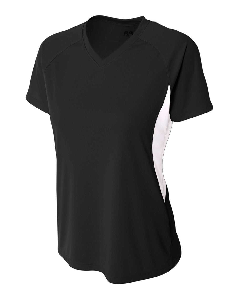 A4 NW3223 Women's Color Block Performance V-Neck - Black White - HIT a Double