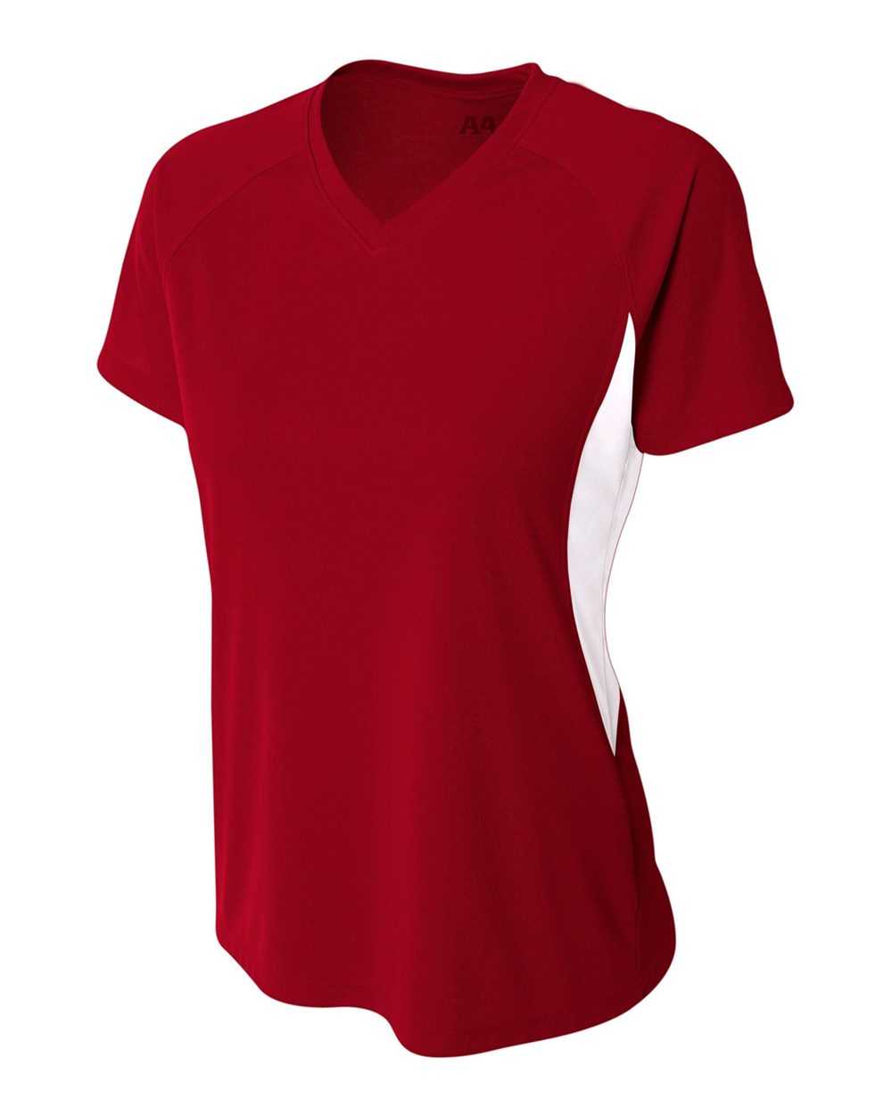 A4 NW3223 Women's Color Block Performance V-Neck - Cardinal White - HIT a Double