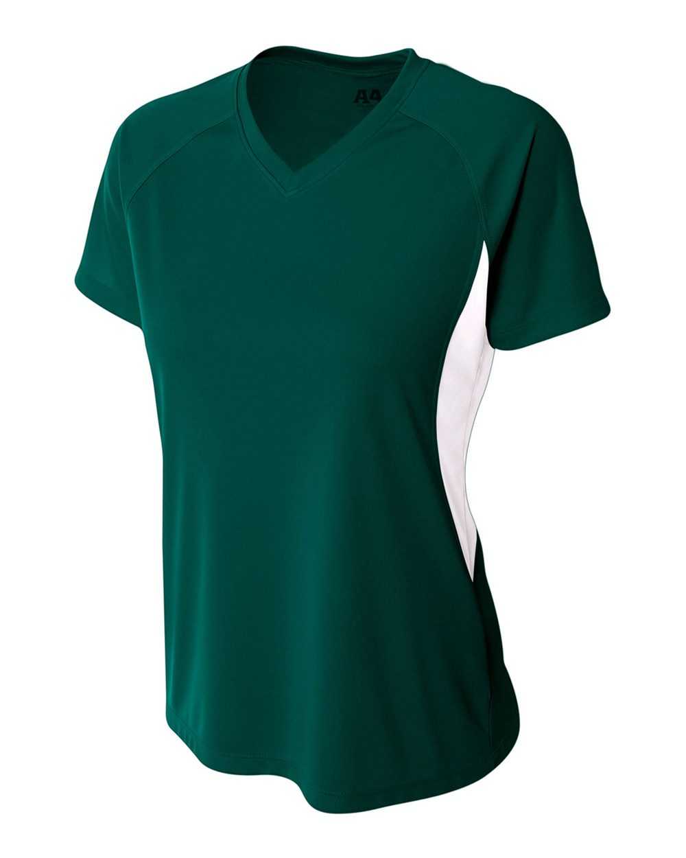 A4 NW3223 Women&#39;s Color Block Performance V-Neck - Forest White - HIT a Double