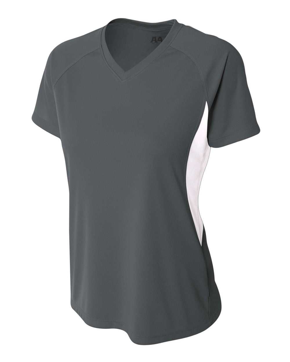 A4 NW3223 Women&#39;s Color Block Performance V-Neck - Graphite White - HIT a Double