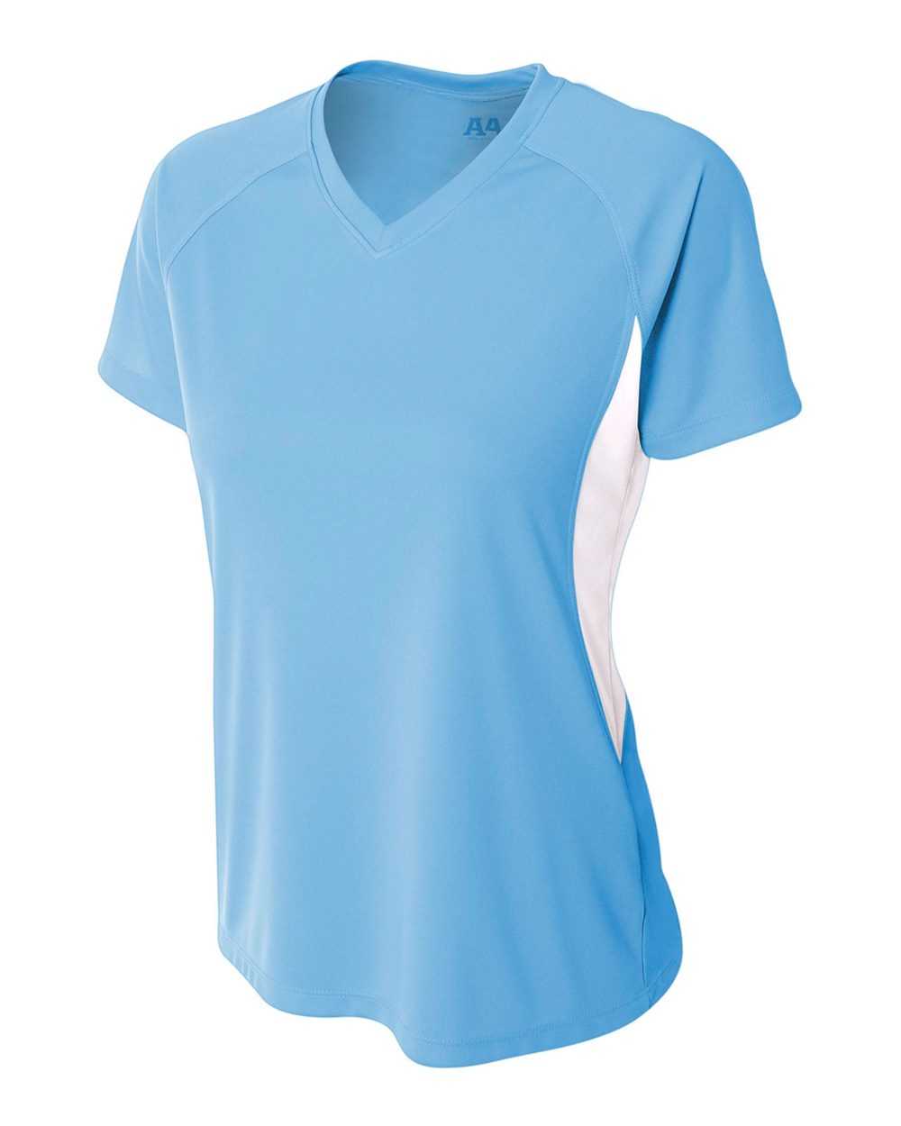 A4 NW3223 Women&#39;s Color Block Performance V-Neck - Light Blue White - HIT a Double