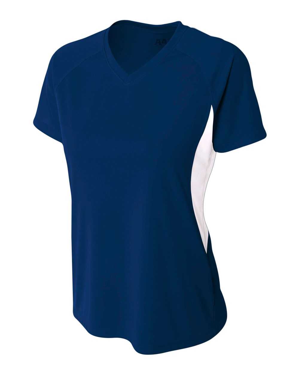 A4 NW3223 Women&#39;s Color Block Performance V-Neck - Navy White - HIT a Double