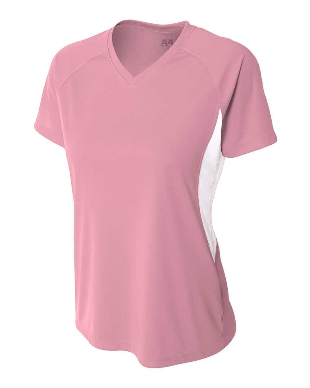 A4 NW3223 Women&#39;s Color Block Performance V-Neck - Pink White - HIT a Double