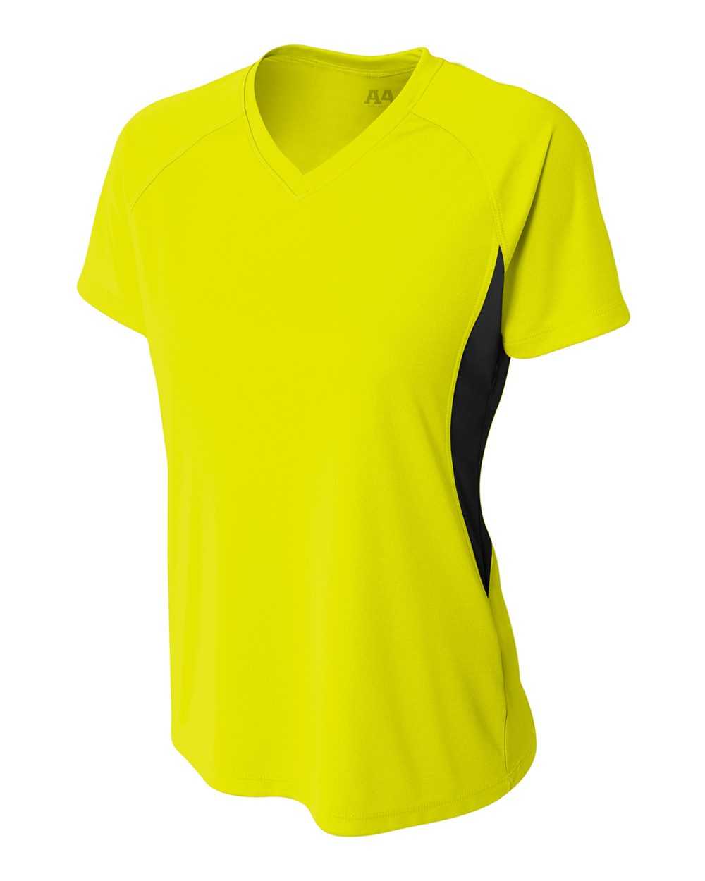 A4 NW3223 Women&#39;s Color Block Performance V-Neck - Safety Yellow Black - HIT a Double