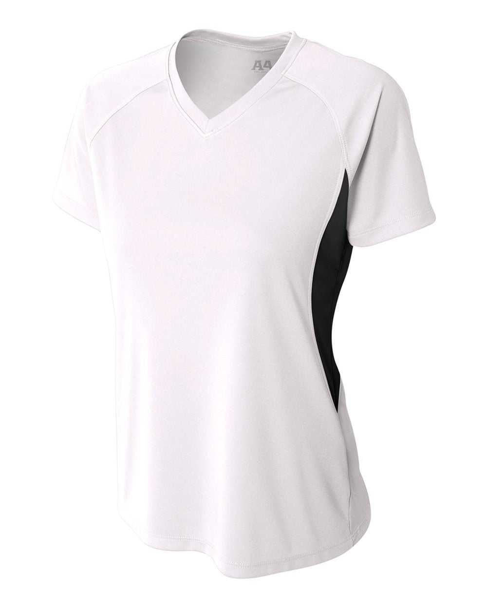 A4 NW3223 Women&#39;s Color Block Performance V-Neck - White Black - HIT a Double