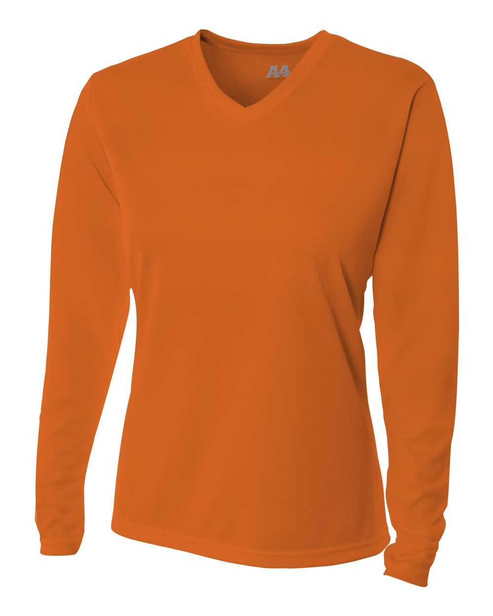 A4 NW3255 Women&#39;s Long Sleeve V-Neck Birds Eye Mesh Tee - Athletic Orange - HIT a Double