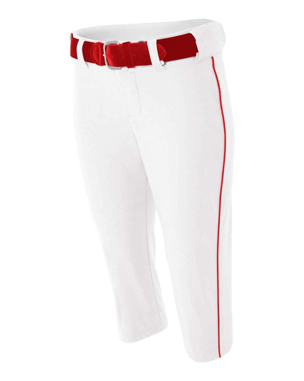 A4 NW6188 Womens Softball Pant with Cording - White Scarlet - HIT a Double