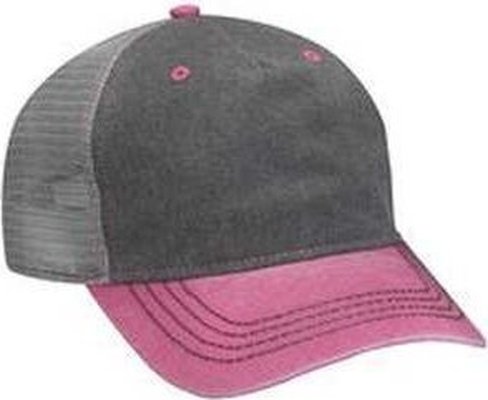 Adams EN102 Pigment-Dyed Twill &amp; Mesh 5 Panel Trucker Cap - Charcoall H Pink Gr - HIT a Double
