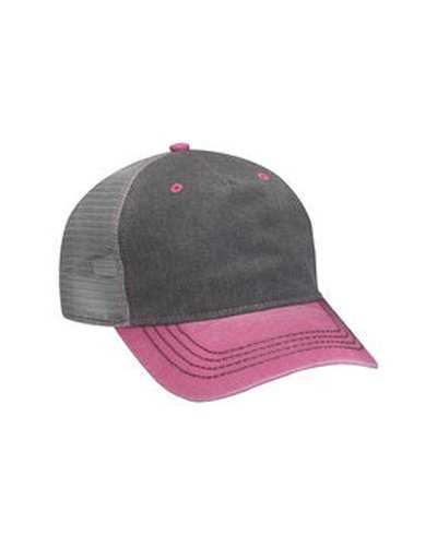 Adams EN102 Pigment-Dyed Twill &amp; Mesh 5 Panel Trucker Cap - Charcoall H Pink Gr - HIT a Double