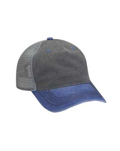 Adams EN102 Pigment-Dyed Twill &amp; Mesh 5 Panel Trucker Cap - Charcoall Royal Gray - HIT a Double
