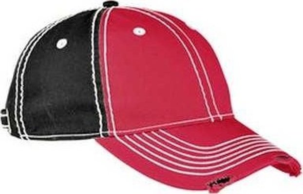 Adams RM102 Adult Distressed Rambler Cap - Red Black - HIT a Double